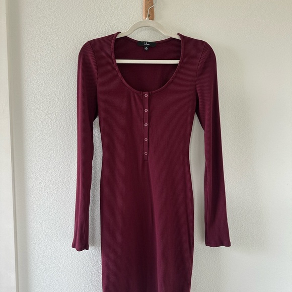 Lulu's Go Beyond Basic Burgundy Ribbed Snap Front Bodycon Mini Dress - Picture 4 of 9